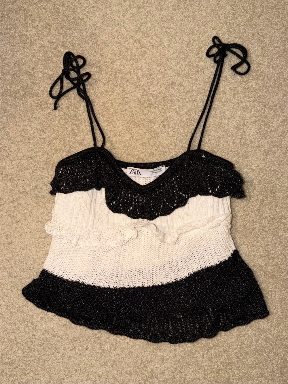 Zara Black & White Knit Ruffle Cami
